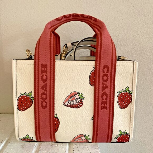 COACH Smith Tote 24 Bag Strawberry Pink Red White Shoulder Handbag CAR80 - Picture 2 of 16